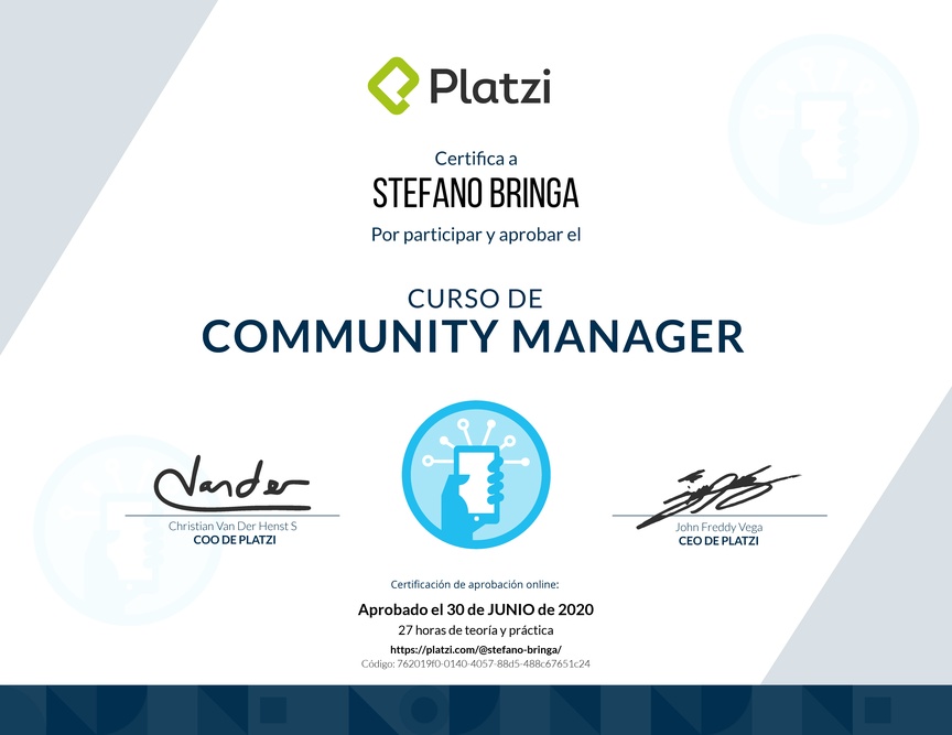 Diploma del Curso de Community Manager (2018)