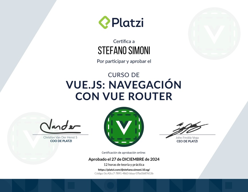 Diploma del Curso de Vue.js: Navegación con Vue Router