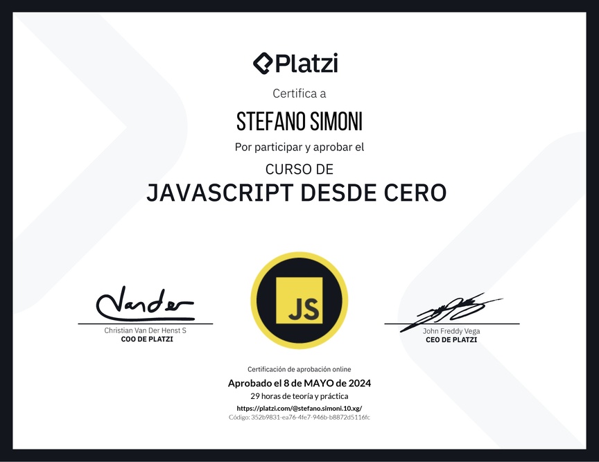 Diploma del Curso de JavaScript Desde Cero