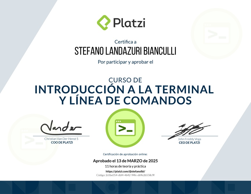 Diploma del Curso de Introducción a la Terminal y Línea de Comandos