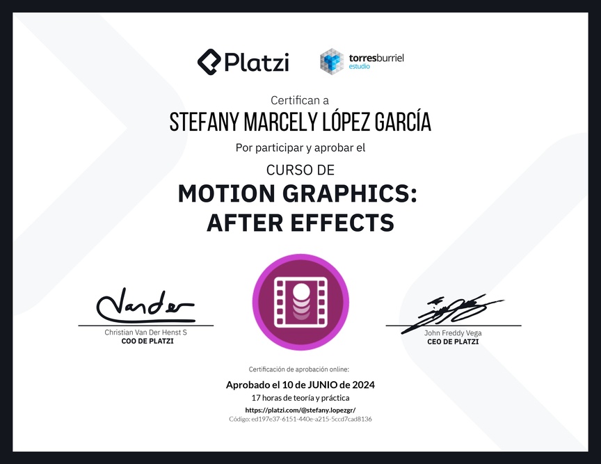 Diploma del Curso de Motion Graphics: After Effects