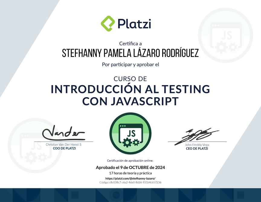 Diploma del Curso de Introducción al Testing con JavaScript