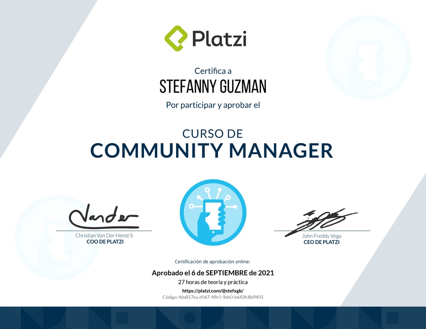 Diploma del Curso de Community Manager (2018)
