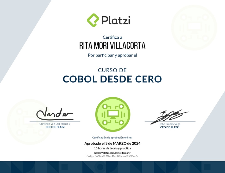 Diploma del Curso de COBOL desde Cero
