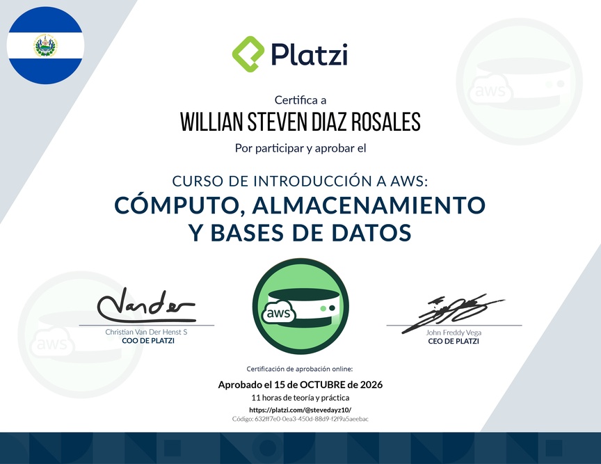 Diploma del Curso de Introducción a AWS: Cómputo, Almacenamiento y Bases de Datos