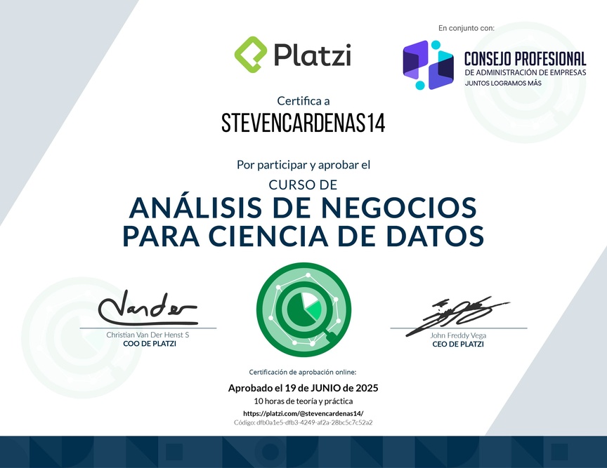 Diploma del Curso de Análisis de Negocios para Ciencia de Datos