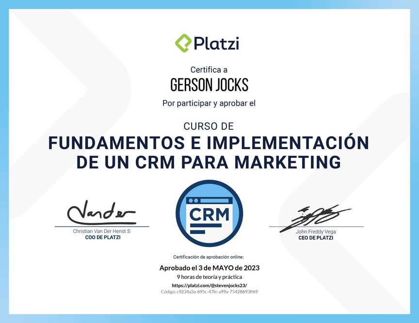 Diploma del Curso de Aceleración de Procesos de Marketing con CRM
