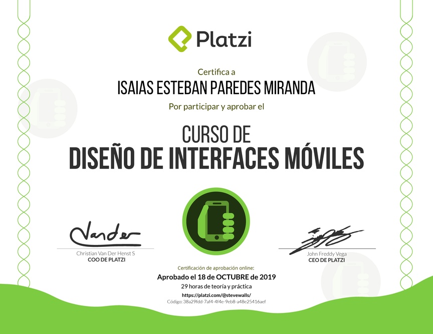 Diploma del Curso de Diseño de Interfaces Móviles