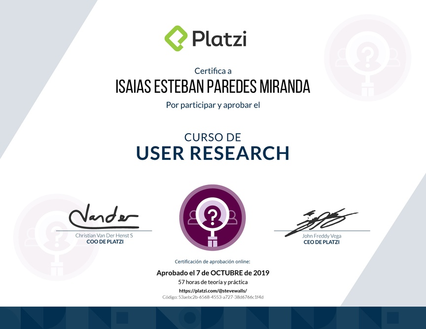 Diploma del Curso de User Research 2018