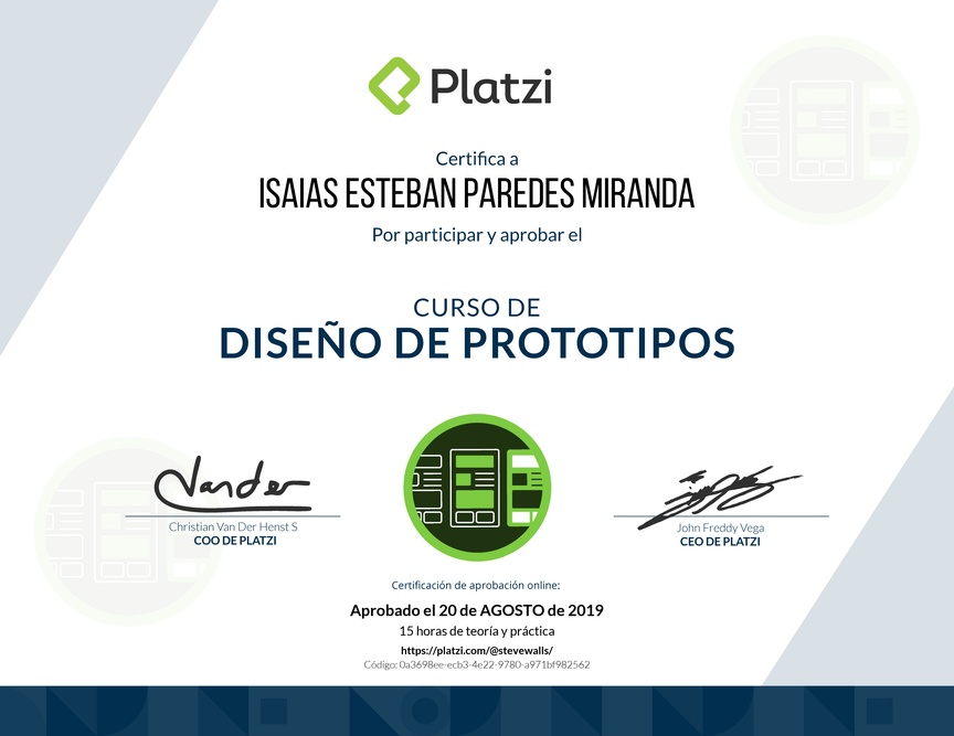 Diploma del Curso de Diseño de Prototipos 2018