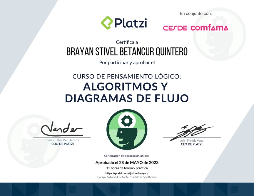 Diploma del Curso de Pensamiento Lógico: Algoritmos y Diagramas de Flujo