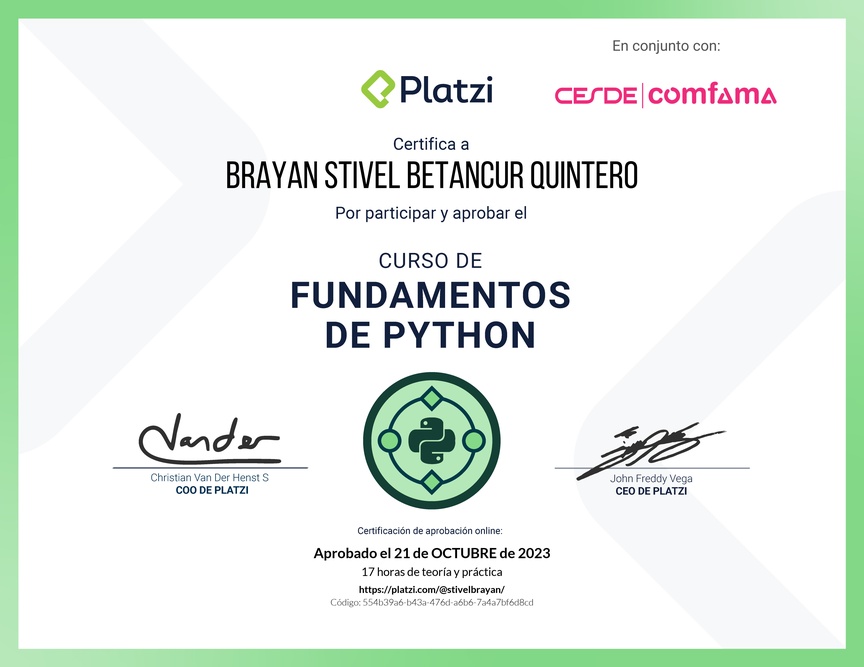 Diploma del Curso de Fundamentos de Python