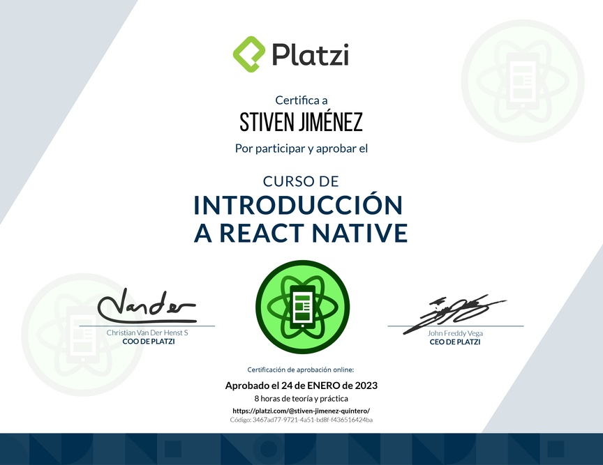Diploma del Curso de Introducción a React Native