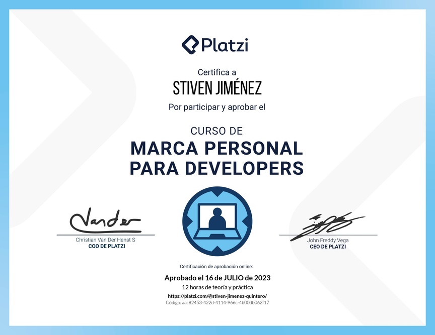 Diploma del Curso de Marca Personal para Developers