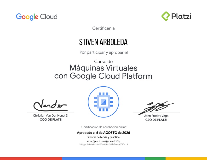 Diploma del Curso de Máquinas Virtuales con Google Cloud Platform