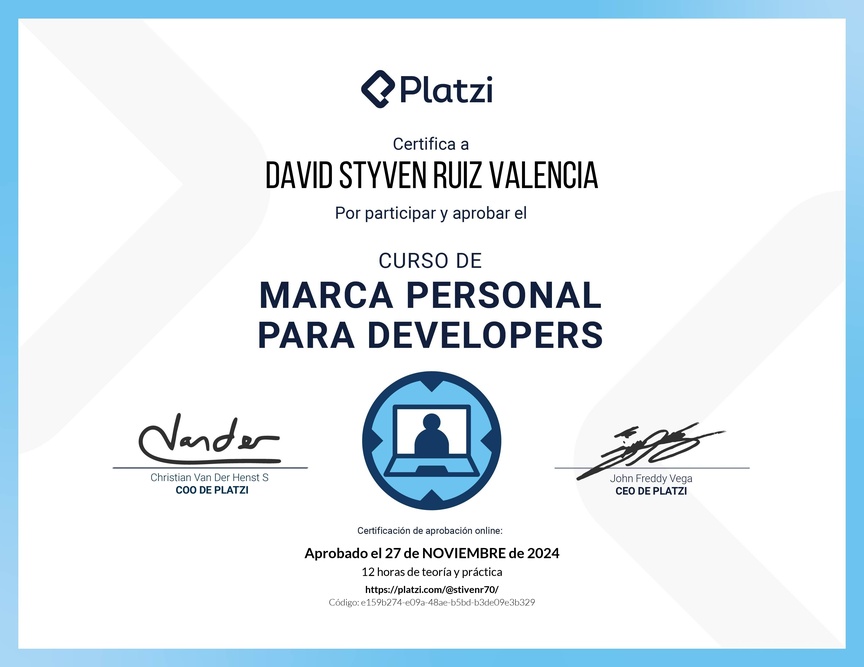 Diploma del Curso de Marca Personal para Developers