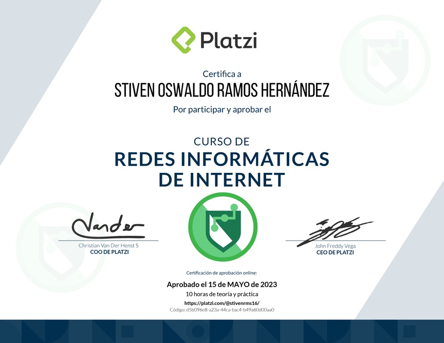 Diploma del Curso de Redes Informáticas de Internet