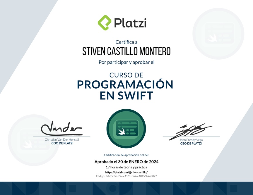 Diploma del Curso de Programación en Swift (2019)
