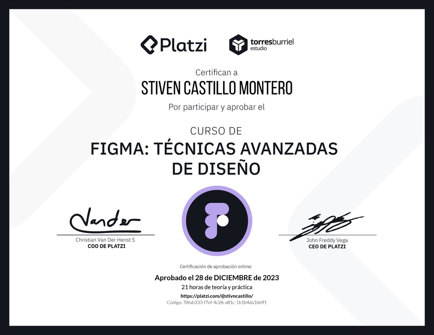 Diploma del Curso de Figma: Técnicas Avanzadas de Diseño