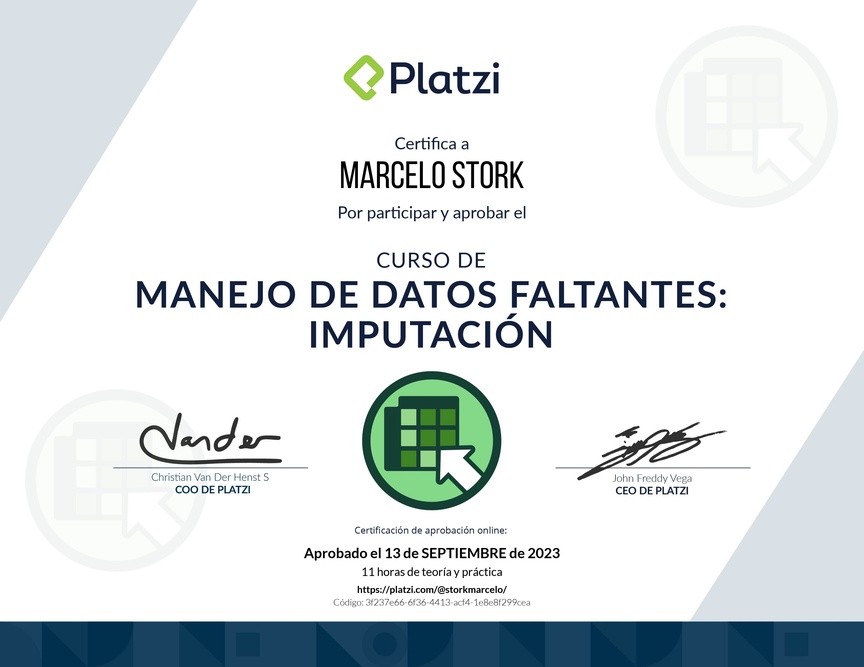 Diploma del Curso de Manejo de Datos Faltantes: Imputación