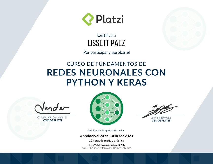 Diploma del Curso de Fundamentos de Redes Neuronales con Python y Keras