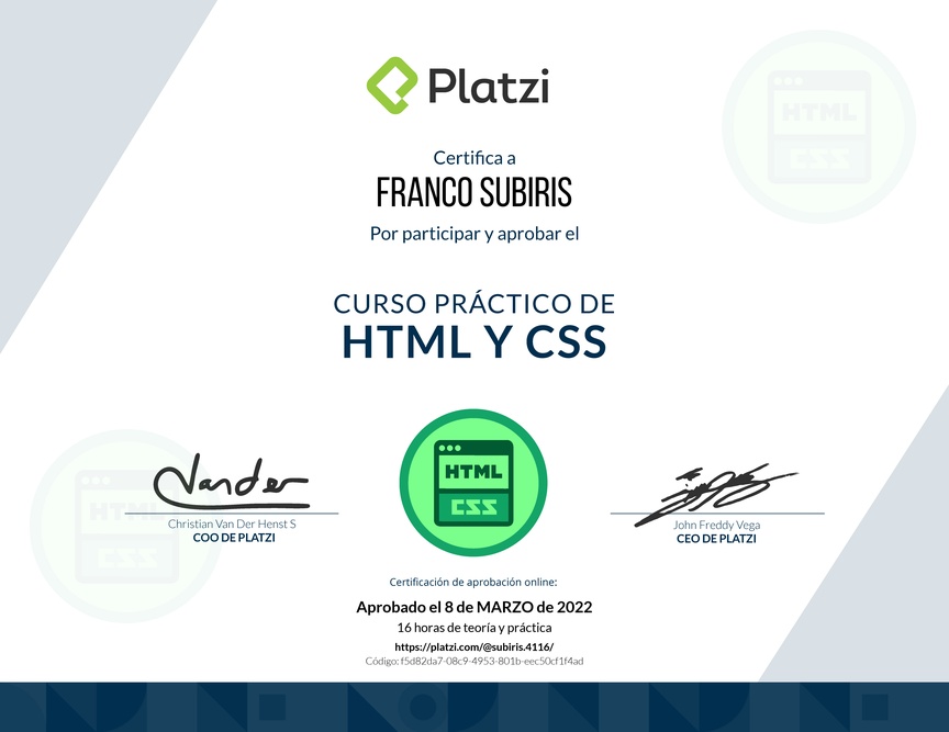 Diploma del Curso Práctico de HTML y CSS