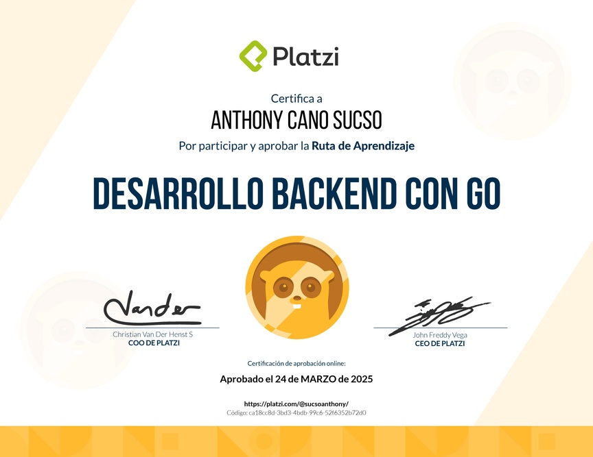 Diploma de la Ruta de Aprendizaje de Desarrollo Backend con Go