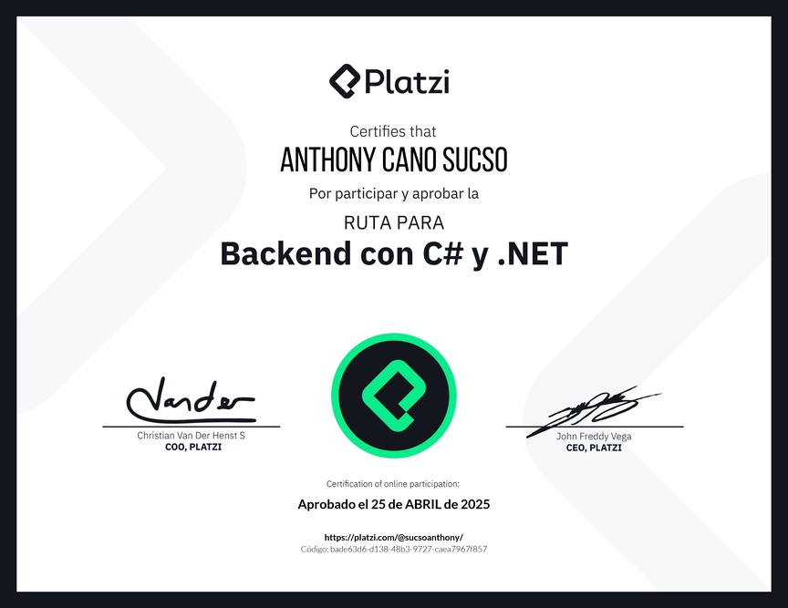 Diploma de la Ruta de Aprendizaje de Backend con C# y .NET