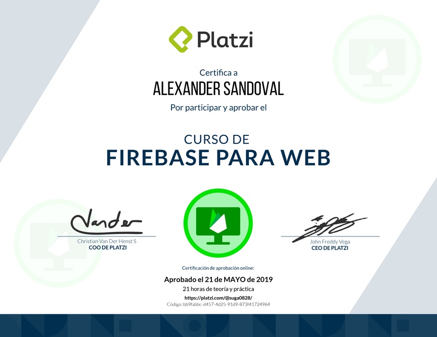 Diploma del Curso de Firebase 5 para Web