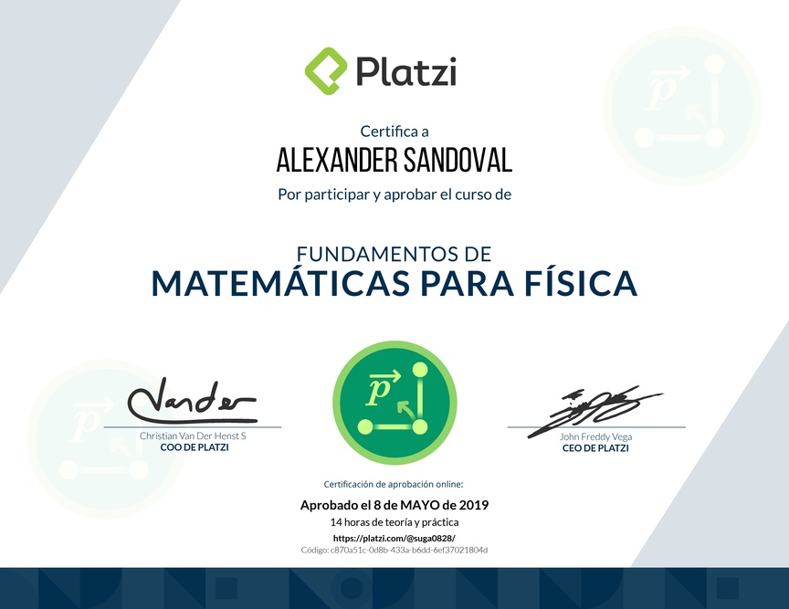 Diploma del Curso de Fundamentos de Matemáticas para Física