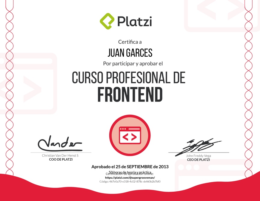 Diploma del Curso Profesional de Frontend