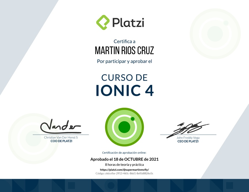 Diploma del Curso de Ionic 4
