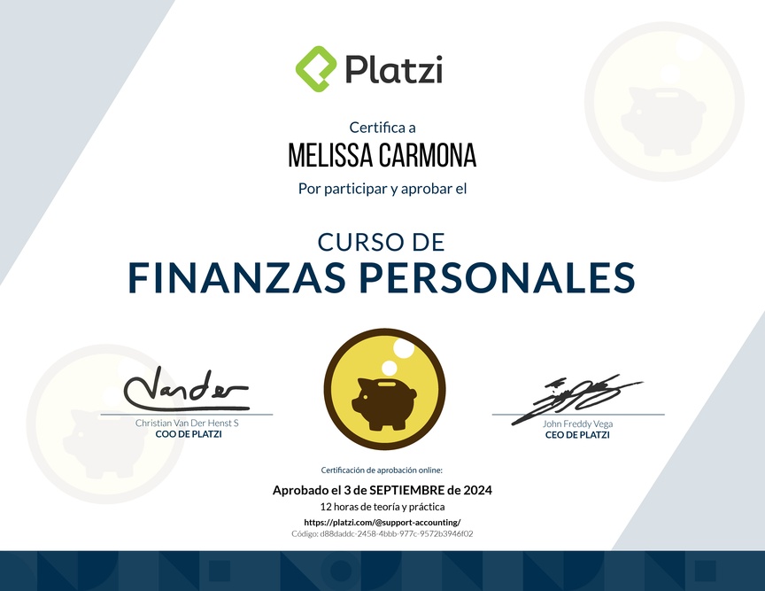 Diploma del Curso de Educación Financiera y Finanzas Personales
