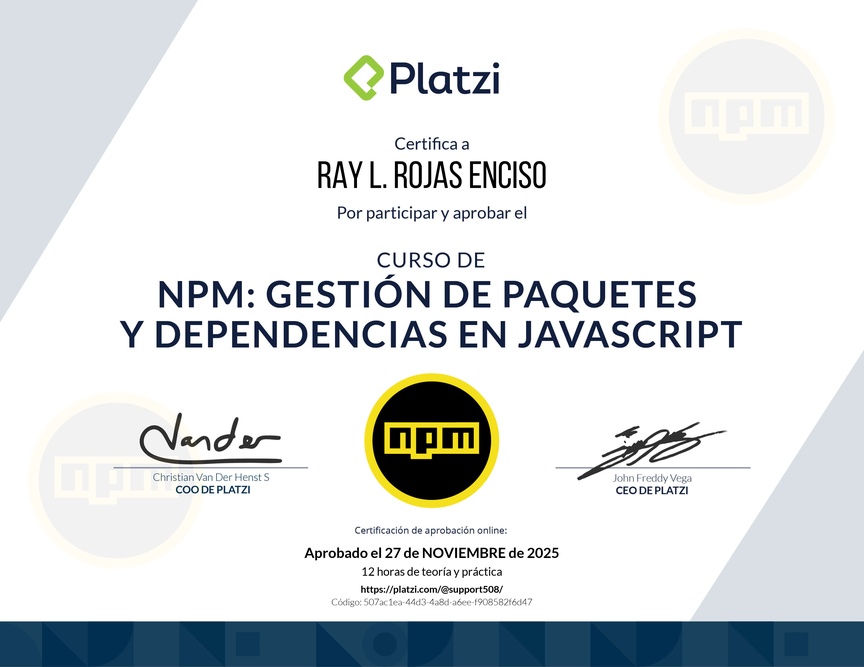 Diploma del Curso de NPM: Gestión de Paquetes y Dependencias en JavaScript