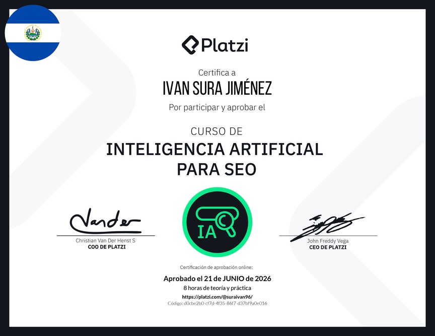 Diploma del Curso de Inteligencia Artificial para SEO