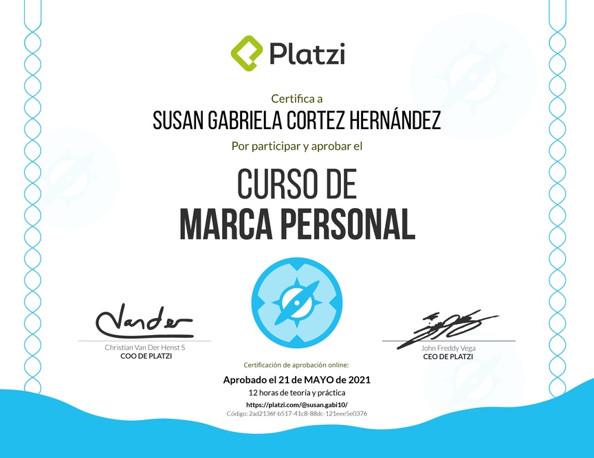 Diploma del Curso Gratis de Marca Personal 2018