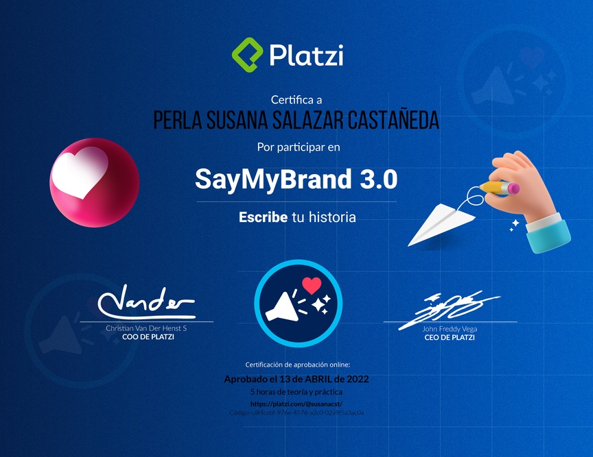 Diploma de Reto SayMyBrand: Escribe tu historia