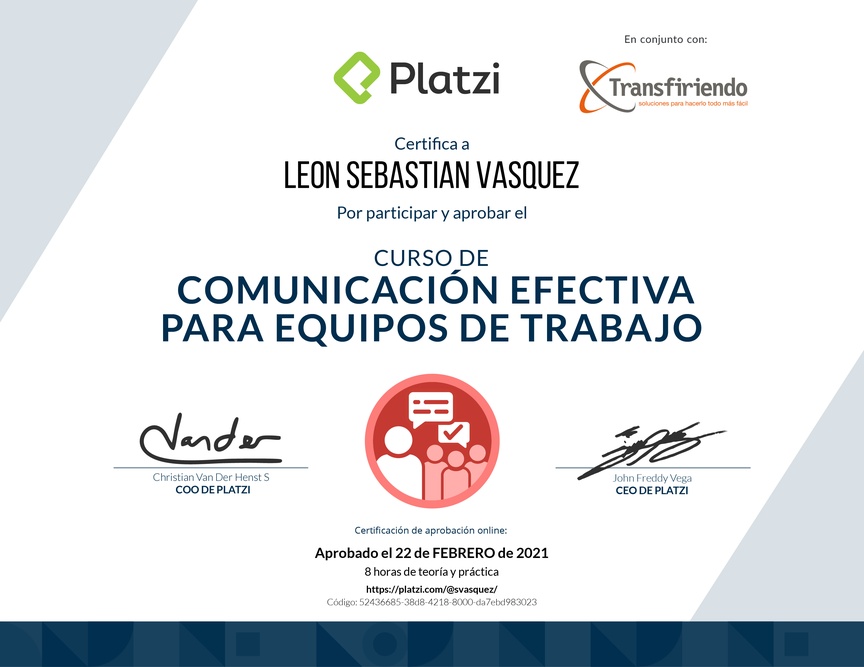 Diploma del Curso de Comunicación Efectiva para Equipos de Trabajo
