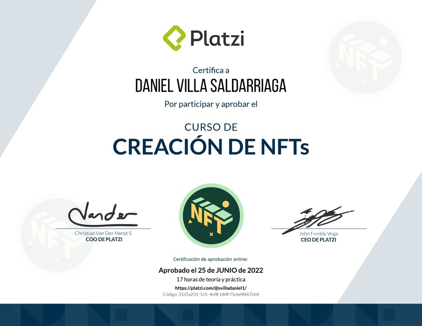 Diploma del Curso de Creación de NFT