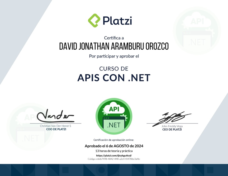 Diploma del Curso de APIs con .NET