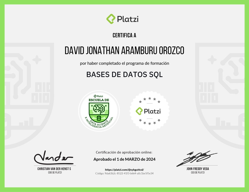 Diploma de la Ruta de Aprendizaje de Bases de datos SQL