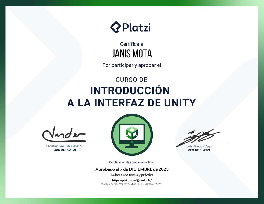 Diploma del Curso de Introducción a Unity: Interfaz