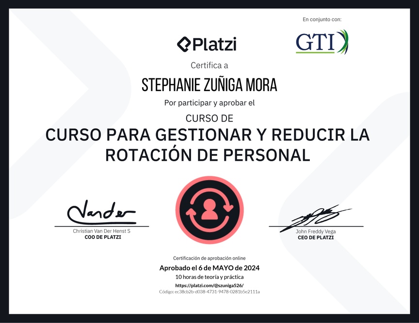 Diploma del Curso para Gestionar y Reducir la Rotación de Personal