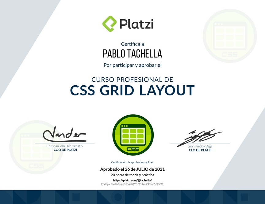 Diploma del Curso Profesional de CSS Grid Layout