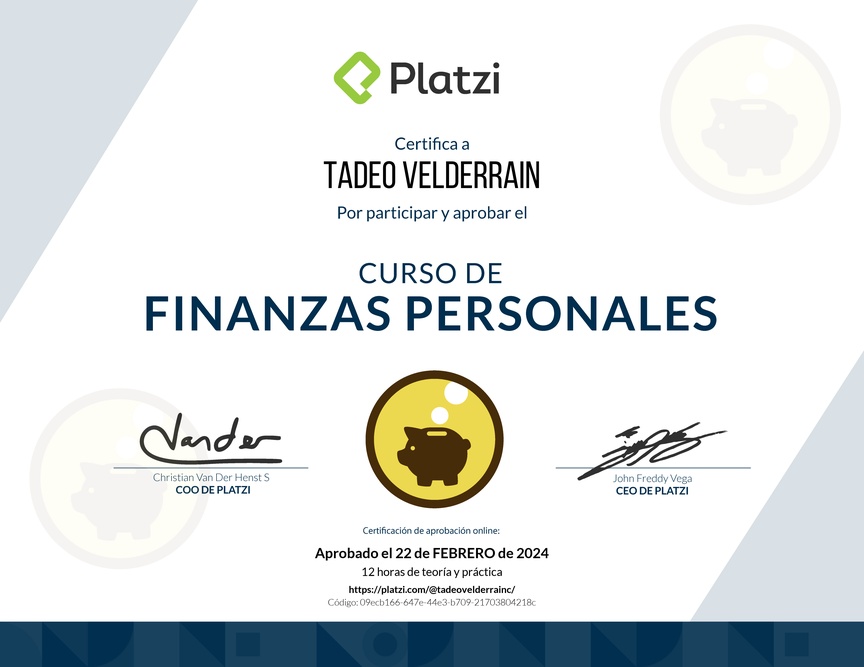 Diploma del Curso de Educación Financiera y Finanzas Personales
