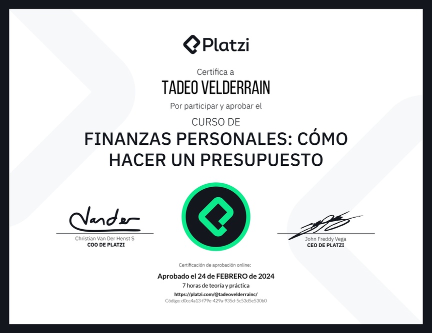 Diploma del Curso de Finanzas Personales: Cómo hacer un Presupuesto