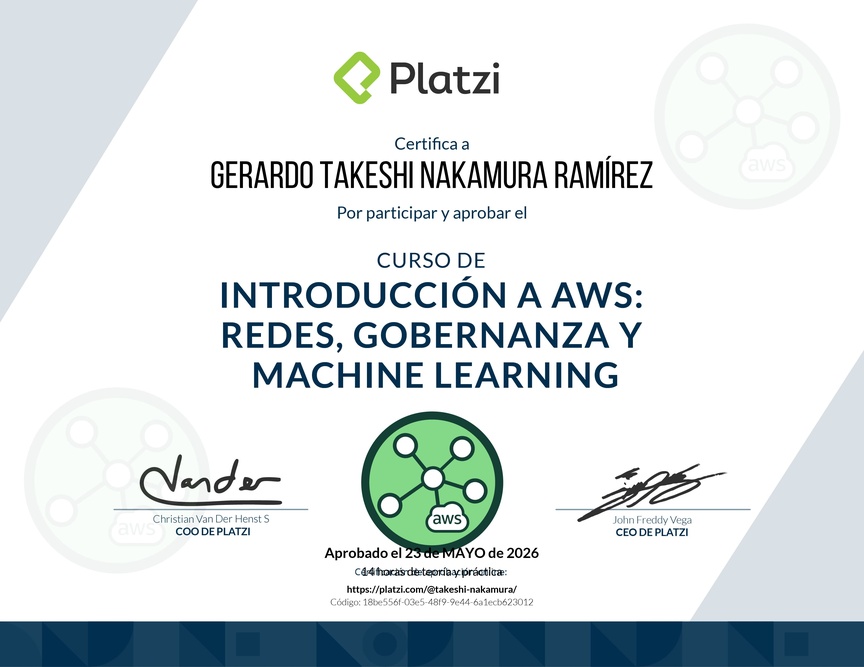 Diploma del Curso de Introducción a AWS: Redes, Gobernanza y Machine Learning