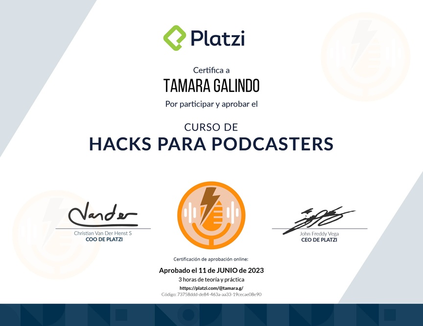 Diploma del Curso de Hacks para Mejorar tus Podcasts