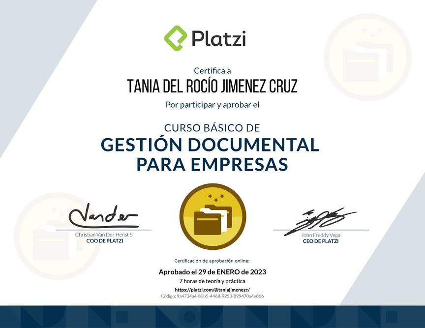 Diploma del Curso Básico de Gestión Documental para Empresas