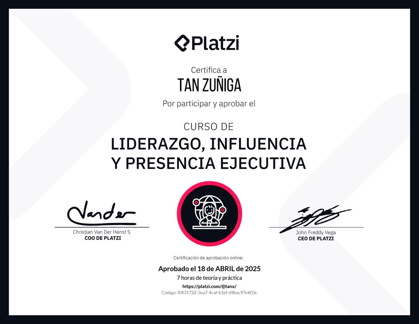 Diploma del Curso de Liderazgo, Influencia y Presencia Ejecutiva